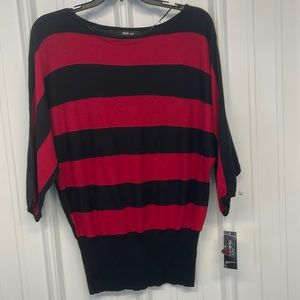 Style & Co Womens Blouse striped sweater New red black